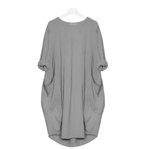 Langärmliges lässiges lockeres Taschenkleid