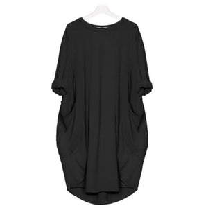Langärmliges lässiges lockeres Taschenkleid