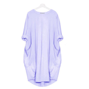 Langärmliges lässiges lockeres Taschenkleid (DEN HELLEN ROSA & LILA)
