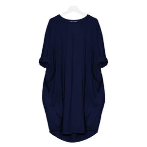 Langärmliges lässiges lockeres Taschenkleid