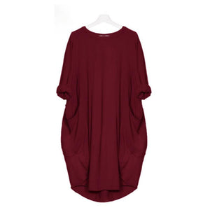 Langärmliges lässiges lockeres Taschenkleid