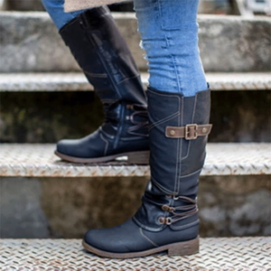 Damen Klassische Hohe Lederstiefel mit Reißverschluss