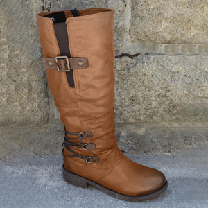 Damen Klassische Hohe Lederstiefel mit Reißverschluss