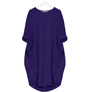 Langärmliges lässiges lockeres Taschenkleid