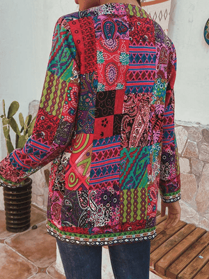 Frauen Vintage ethnischen Stil Blumendruck Mantel
