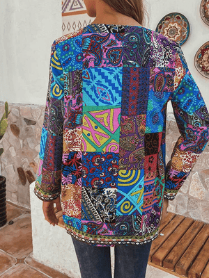 Frauen Vintage ethnischen Stil Blumendruck Mantel