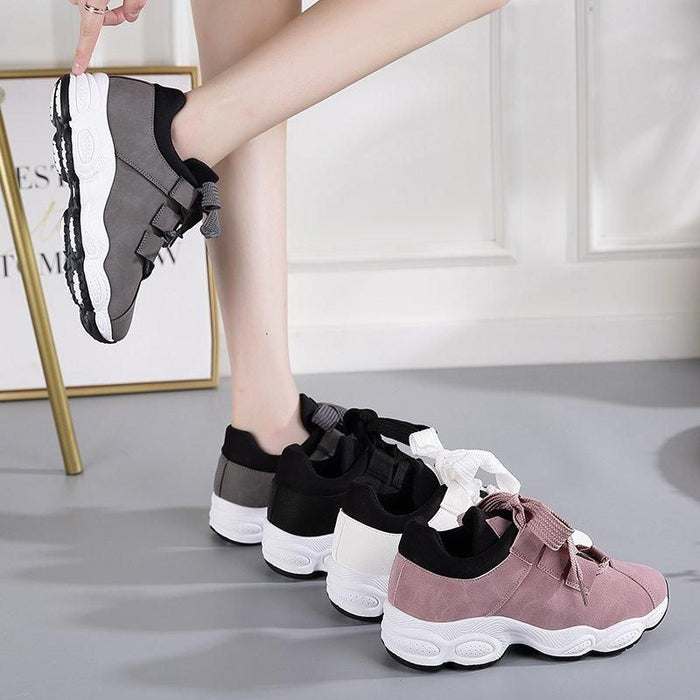 Frauen Komfort Schnürschuhe Vollfarbige Mesh Chunky Sneakers