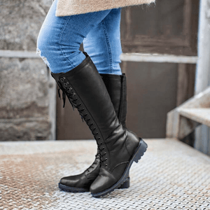 Women‘s Retro Waterproof Fashion Leather Lace Up Casual All-Match Boots