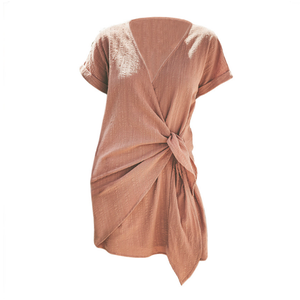 2020 V Neck Tie Minikleid