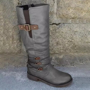 Damen Klassische Hohe Lederstiefel mit Reißverschluss