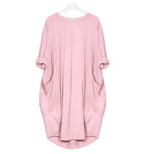 Langärmliges lässiges lockeres Taschenkleid