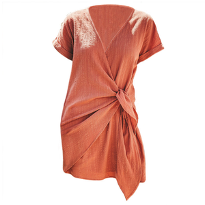2020 V Neck Tie Minikleid