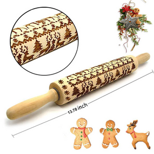 Wunderbares Nudelholz mit Weihnachtskeksemustern