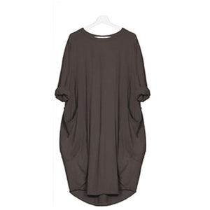 Langärmliges lässiges lockeres Taschenkleid
