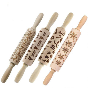 Wunderbares Nudelholz mit Weihnachtskeksemustern