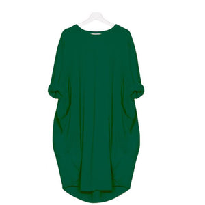 Langärmliges lässiges lockeres Taschenkleid