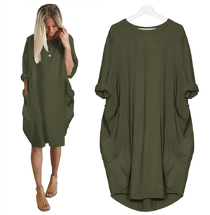 Langärmliges lässiges lockeres Taschenkleid