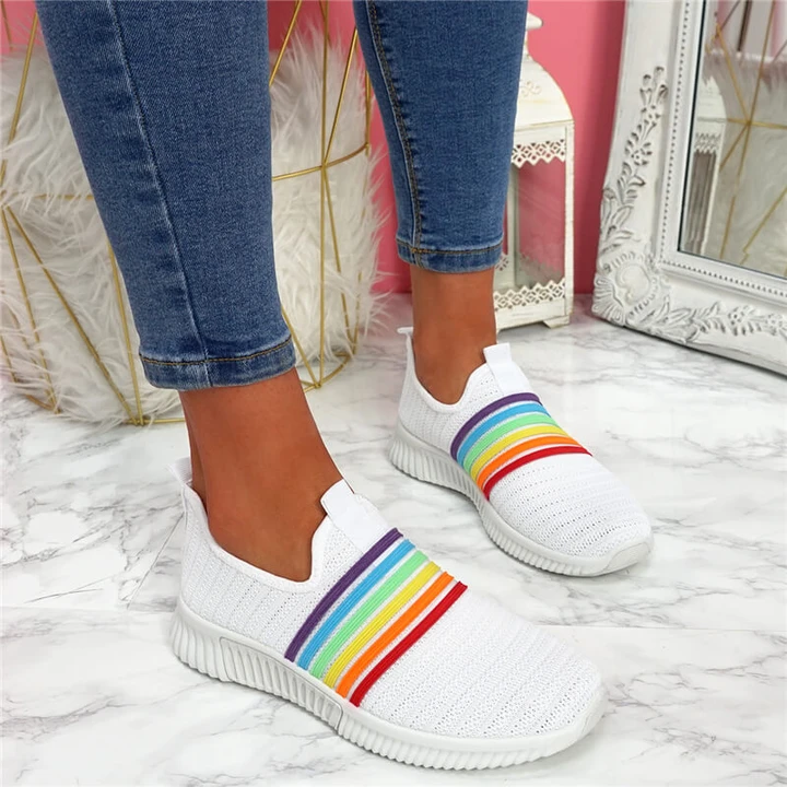 Lässige Flache Boden Damen Regenbogen Sportschuhe
