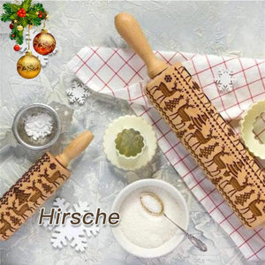 Wunderbares Nudelholz mit Weihnachtskeksemustern