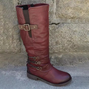 Damen Klassische Hohe Lederstiefel mit Reißverschluss