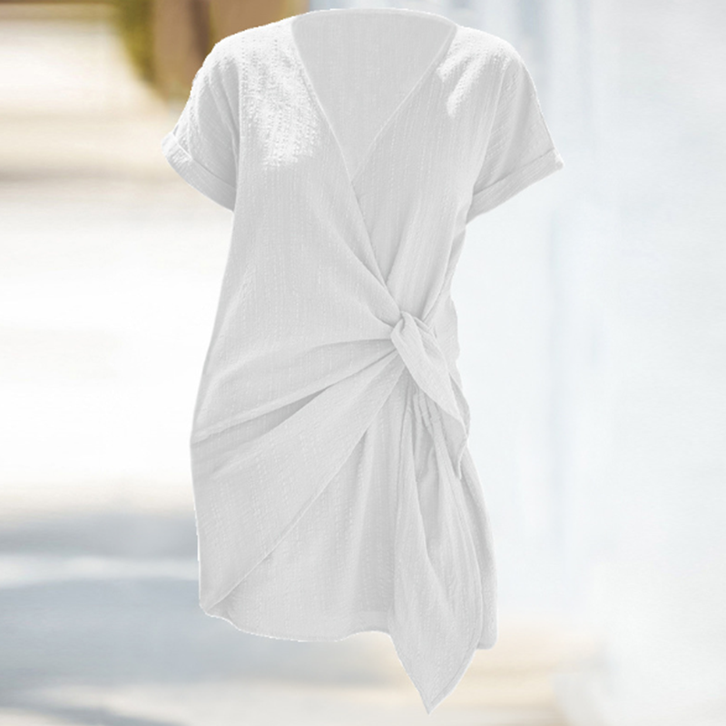 2020 V Neck Tie Minikleid