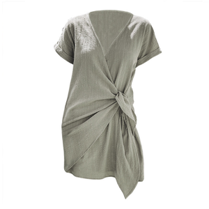2020 V Neck Tie Minikleid