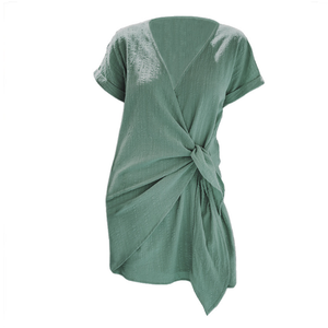 2020 V Neck Tie Minikleid