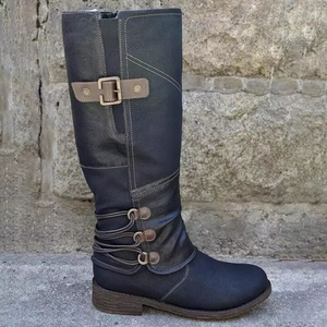 Damen Klassische Hohe Lederstiefel mit Reißverschluss